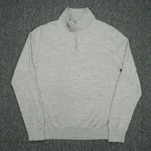 Reiss Sweater Mens XL Gray Merino Wool Pullover Long Sleeve Quarter Zip Jumper